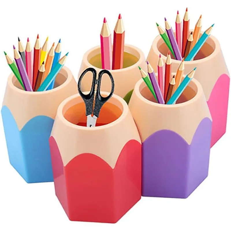 New! For School Classroom Home Office Desktop Decorative Pencil Holder 5 Pack Desk Cute Pencil Storage Box Colored Pencil Holder