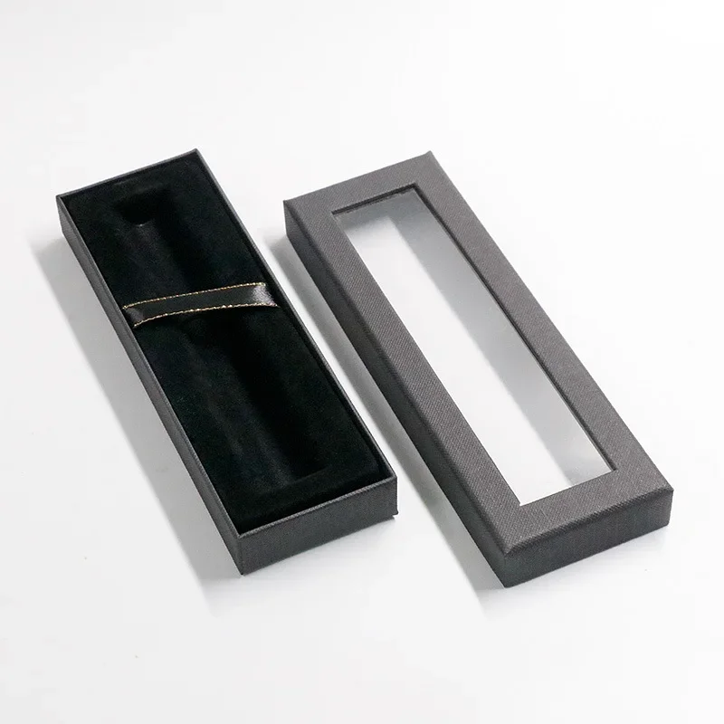 Black Pen Box Hard Paper Ribbon Gift Pen Box Transparent Gift Black Packing Boxes