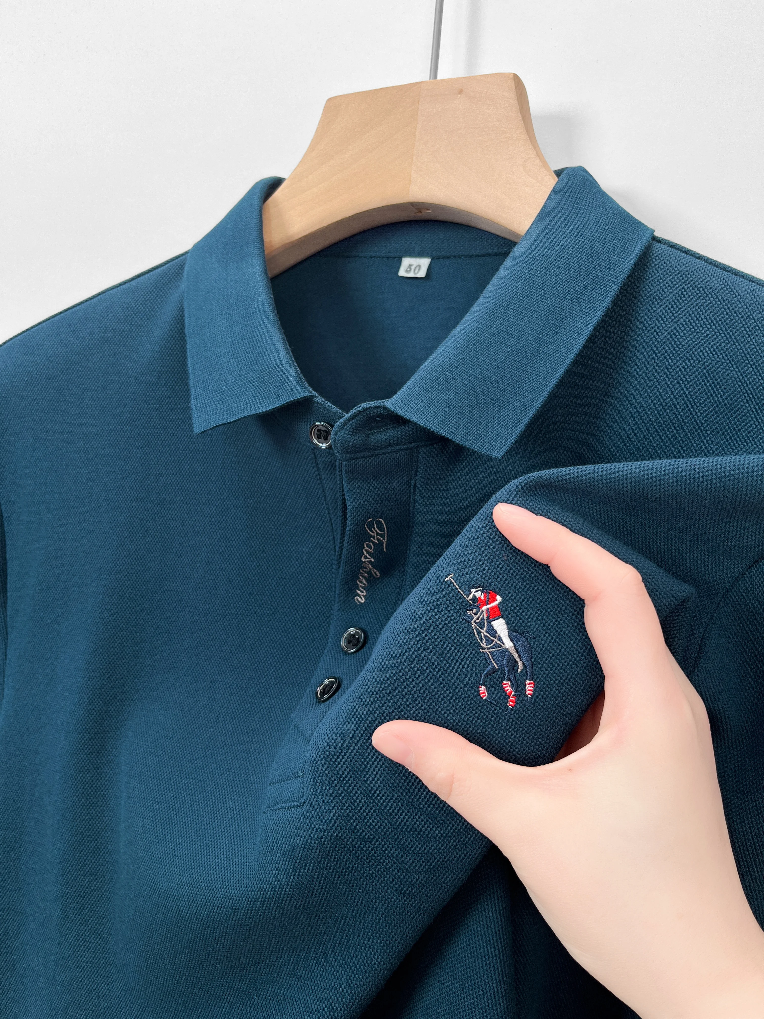 

100% pure cotton long sleeved men's polo shirt autumn new item golf custom embroidery luxury brand silk casual business T-shirt
