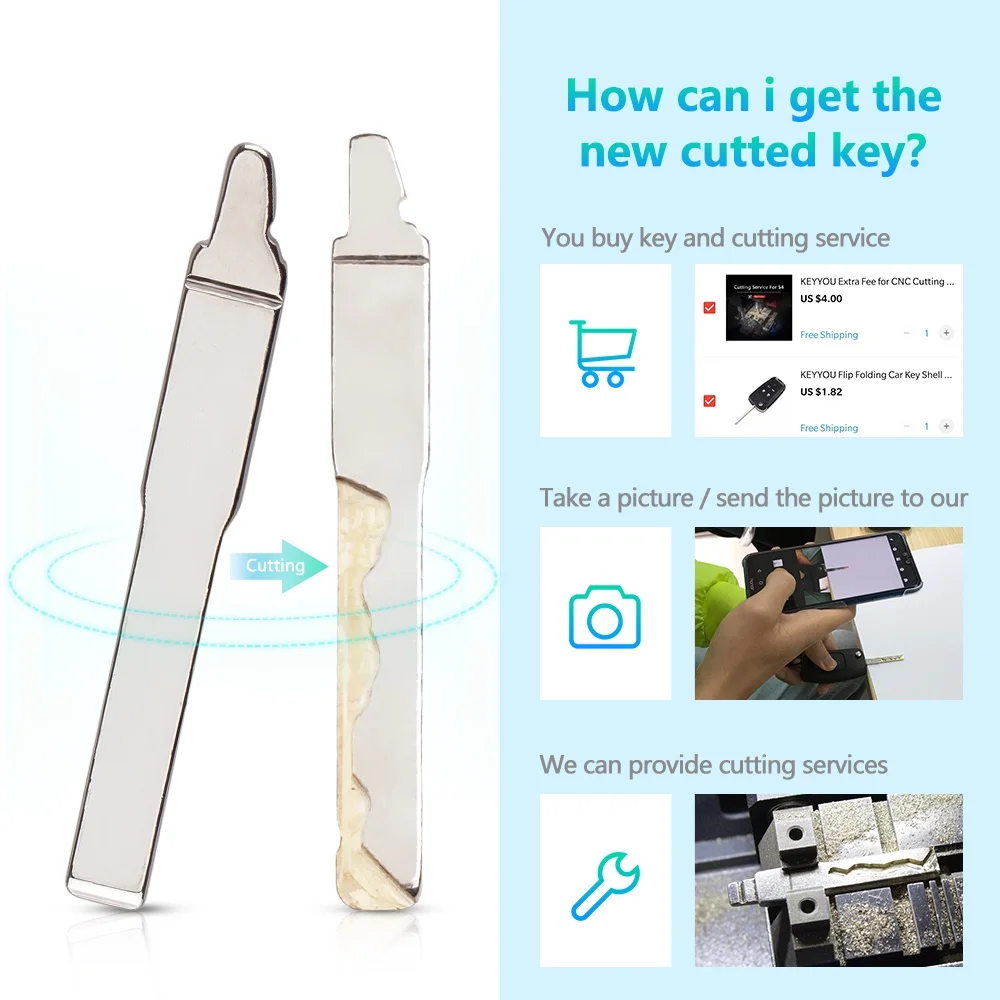 KEYYOU for Cutting Cut Key Blade Service CNC - Send a Clear Blade Picture For Cutting(need to order a car key & cutting service)