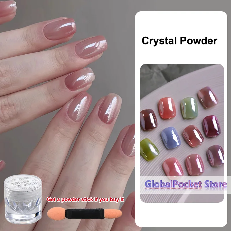 1g Mirror Plating Crystal Powder Nail Art High Gloss Transparent Moonlight White Aurora Powder Fingernail Decoration Nail Salon
