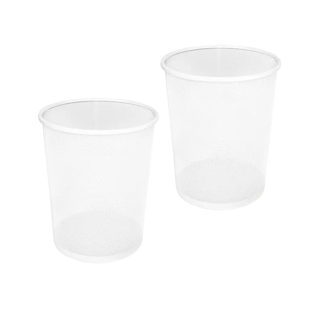 

2-Pack Steel Mesh Round Trashcan Wastebasket for Trash or Recycle in The Home, Office, or Garage, White, 6 Gallon