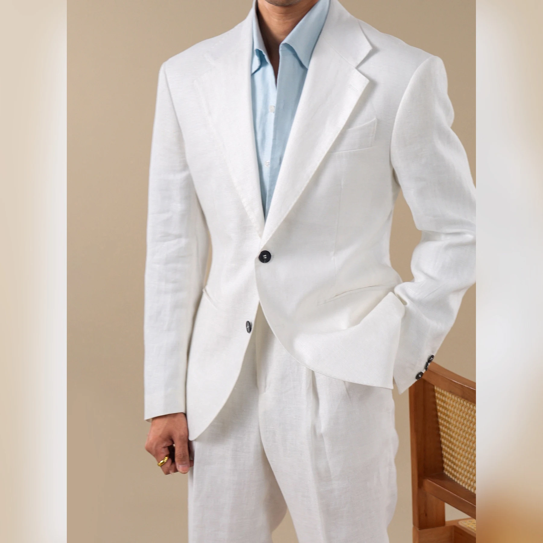 Italian Pure Linen Suit Set For Men Semi-Lined Breathable Business Casual High-End 2-Piece Suit Trajes De Hombre Men Tuxedo Suit