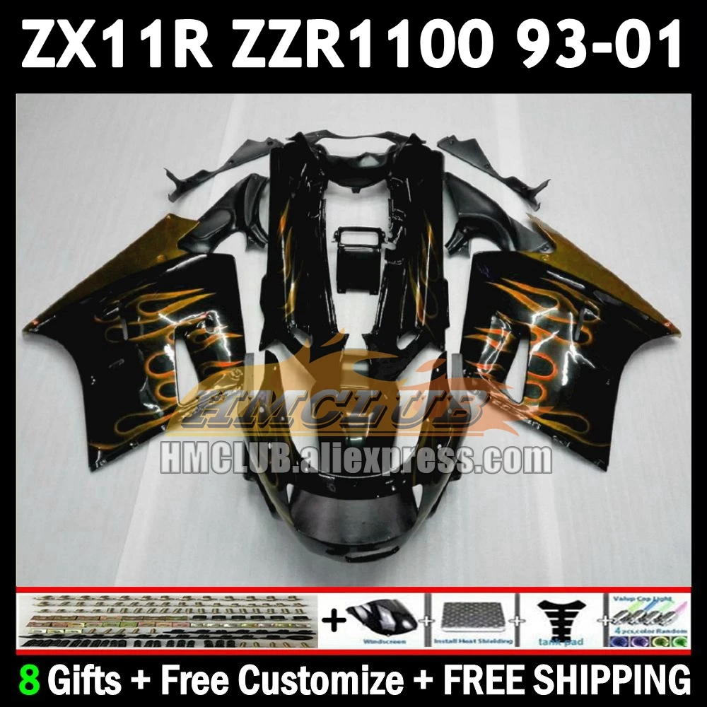 Gold Flames ZX-11R For KAWASAKI NINJA ZX11 ZZR 1100 ZX 11 11R 175No.75 ZZR1100 ZX11R 1993 1994 1995 1996 97 98 99 00 01 Fairing