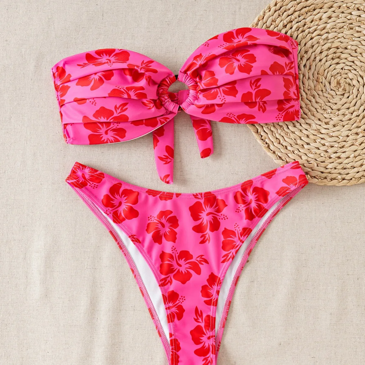 

BIKINI split swimsuit women's print sexy halter swimsuit bow strap bikini women 2025 new