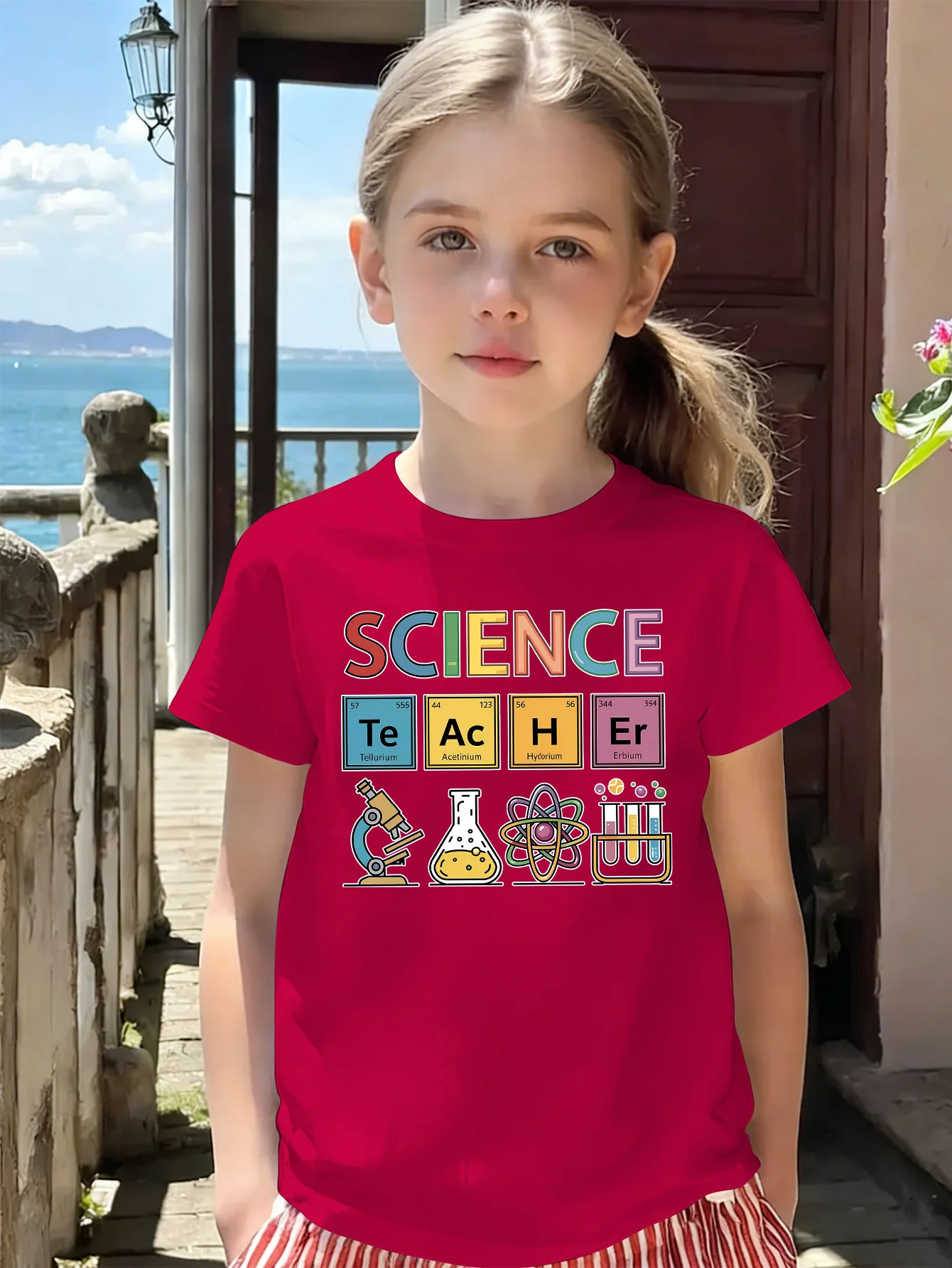 Science Teacher Periodic Table Lab Pattern Print Kids T Shirt Boys Girls Short Sleeve Cotton Family Matching Toddler Daily Tops