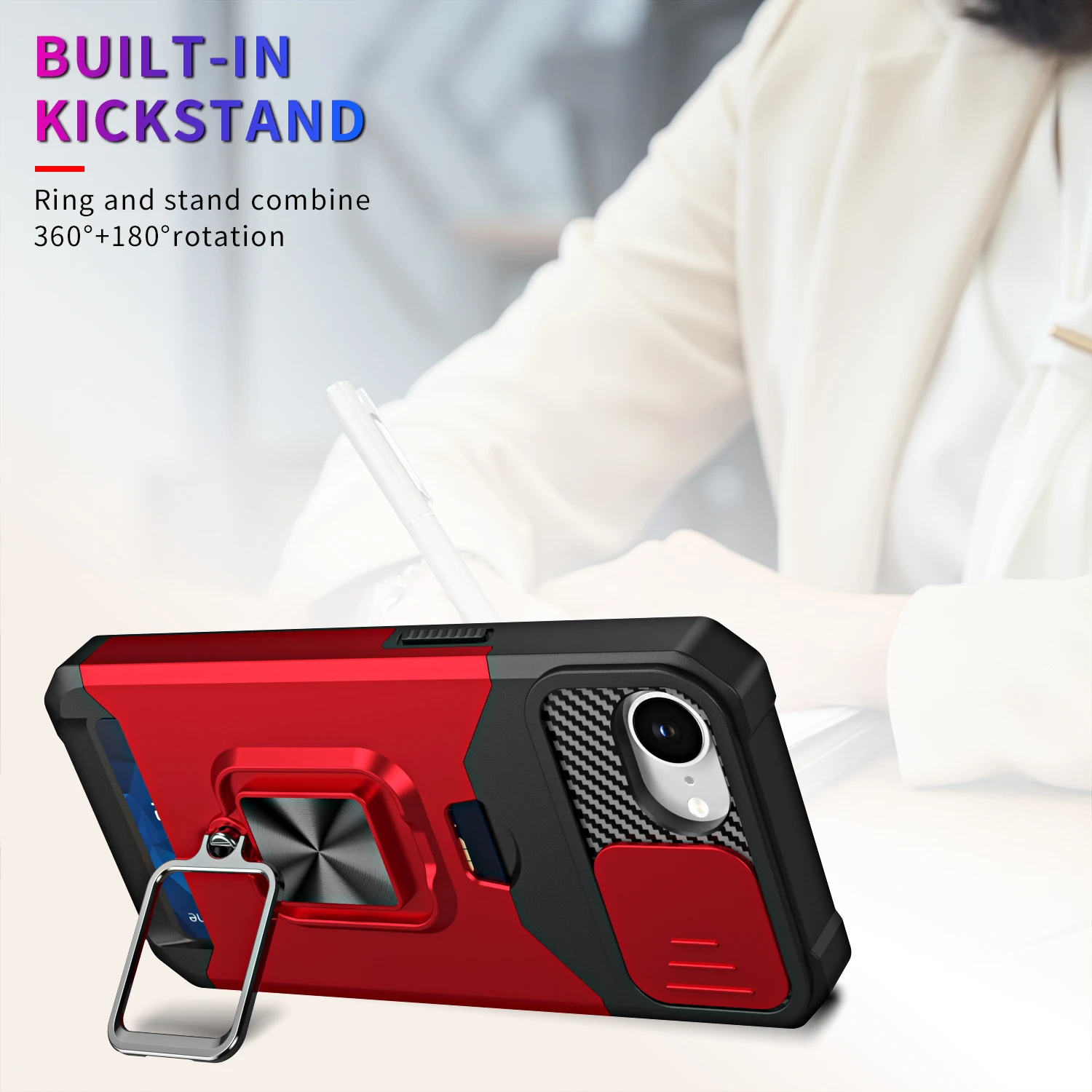 PC Anti Drop Cover Magnetic 360 °   วงเล็บเลื่อนสําหรับiPhone 16 15 14 13 12 11ProMax Plus 12 13 Miniพร้อมช่องใส่การ์ดที่ซ่อนอยู่