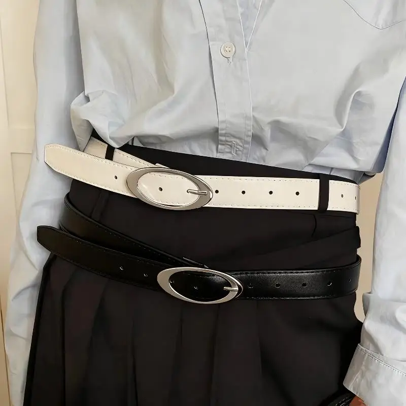 

Y2K Solid Color Women Belt Fashion Jeans Trouser Dress Waistband Leather Belt Alloy Oval Buckle Waist Strap Harajuku Waist Belt