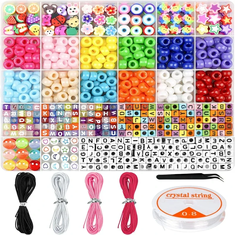 Bracelets Making Kits Color Pony Beads Polymer Clay Beads Letter Beads for Jewelry Making DIY Arts Gifts Set for Girls Age 6-12