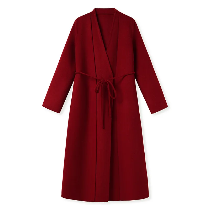 Light Luxury Winter Red Long High-end Woolen Coat Women's Temperament Coat Suitable for Dating Travel Parties