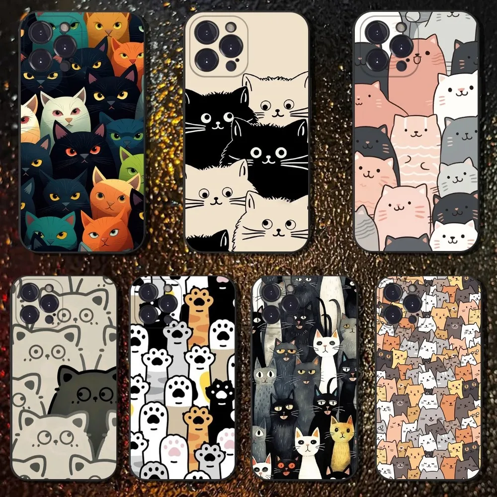 

Cat Cartoon Cute Phone Case For iPhone 16,15,14,13,12,11 Plus,Pro Max,XS,X,XR,SE,Mini,8,7,Soft Silicone Black Cover