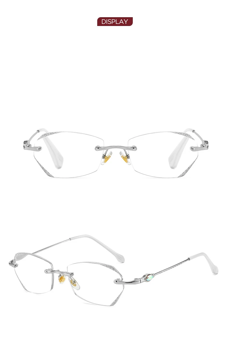 Neue Stil Feine Glitter Rahmenlose Rand-cut Lesebrille Anti-blau Licht Elegante Temperament frauen Lesebrille 189 – Detail 9