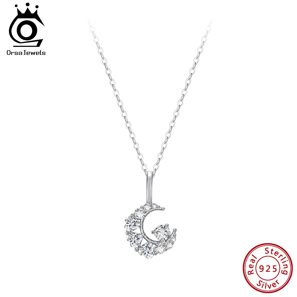 

ORSA JEWELS Elegance 925 Sterling Silver Moon Zircon Pendant Choker Necklace Brilliant Jewelry Set Classic Party Birthday SN355