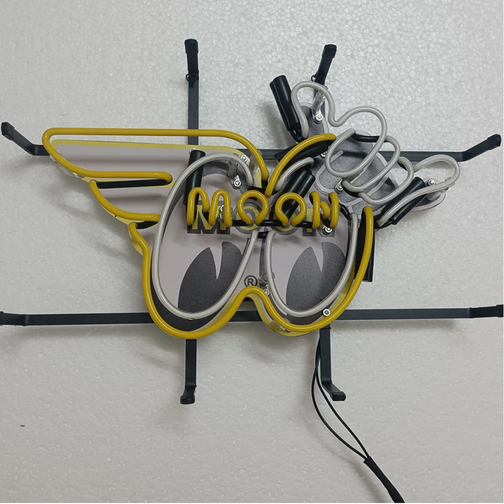 MOON And EYES With Wing Finger Printed Board Neon Sign Light Custom Handmade Store Room Decoration Advertise Display Lamp 17X14
