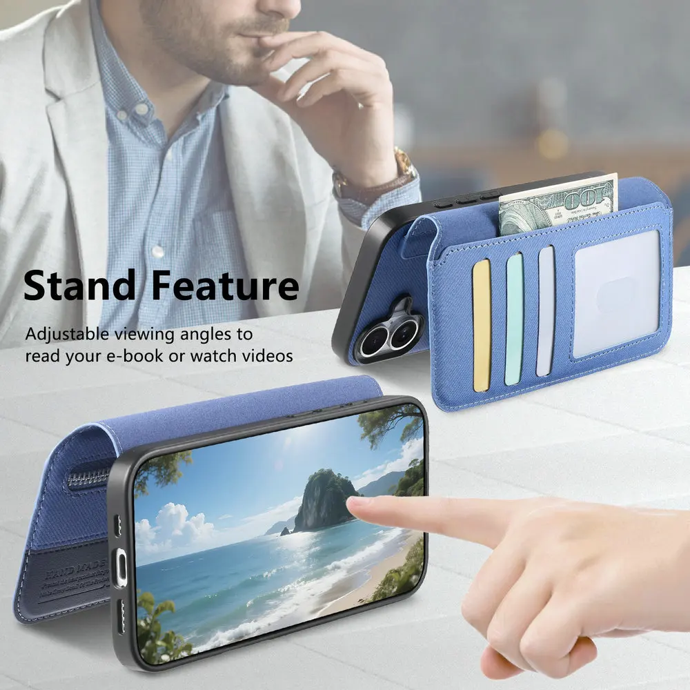 حافظة محفظة جلدية بسحاب قابل للفصل لهاتف آيفون 17 Air 16 15 14 13 12 11 Pro Max 16E 5G غطاء فاخر لهاتف آيفون 16 Plus Etui #5