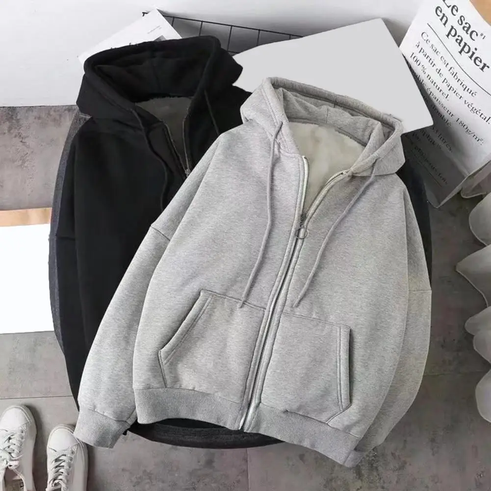 

2022 Winter Lamb Velvet Plus Velvet Thick Coat Casual Solid Color Hooded Zipper Cardigan Sweater + Pants Sports Suit Men