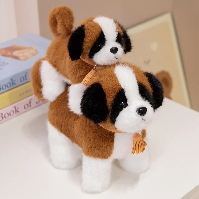 Simulation Reallife Saint Bernard Dog Plush Toy Cute Stuffed Animal Kawaii Standing Fluffly Puppy for Girls Kids Baby Gift Decor