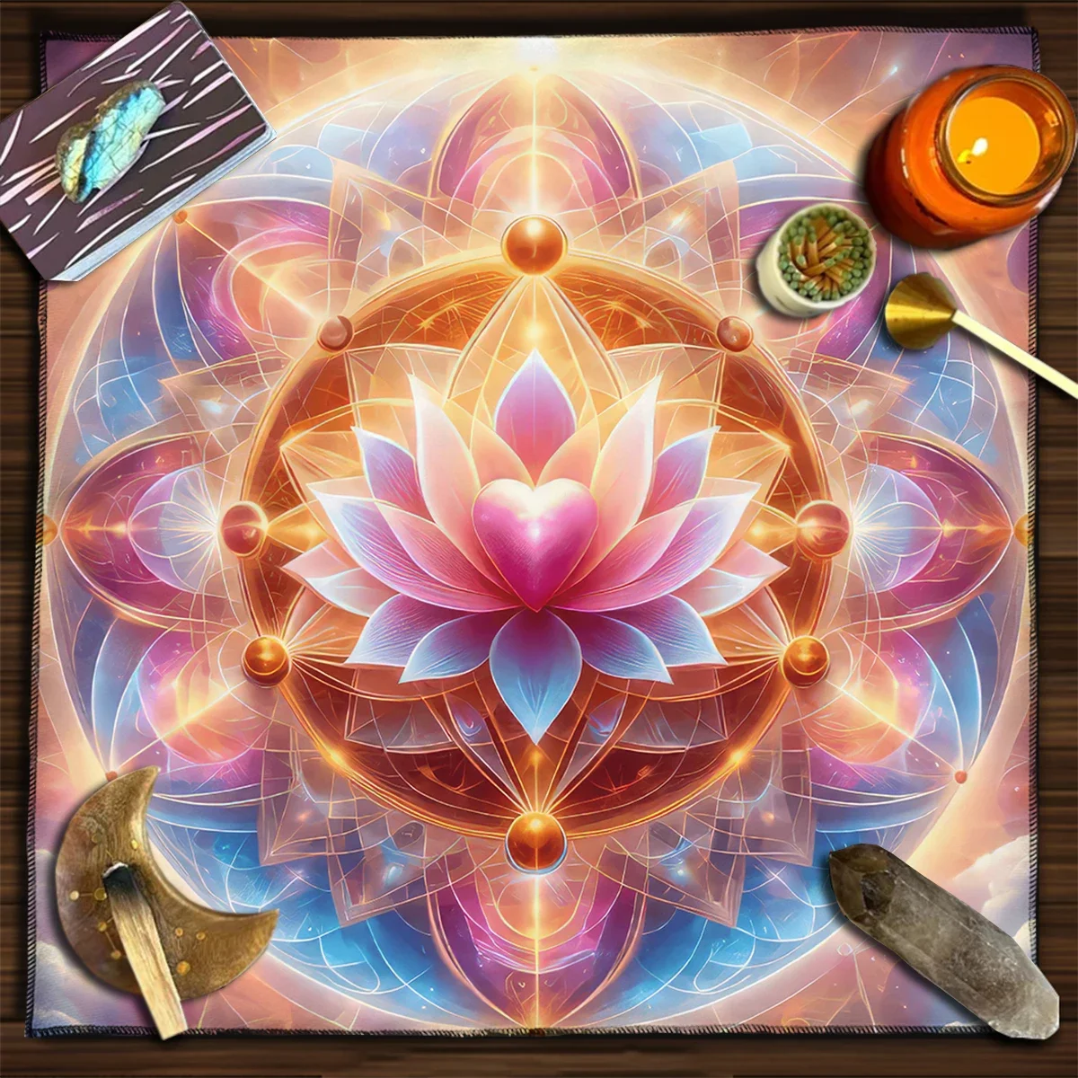 Colorful Mandala Flower Life Tarot Tablecloth Celestial Energy Astral Altar Cloth Tarot Mat Divination Decor