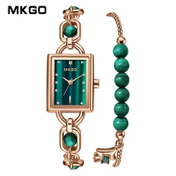 MKGO New Luxury Ladies Quartz Watches Fashion Diamond Watches For Women 30M Waterproof Reloj Mujer Bracelet Pearl Charm Watches