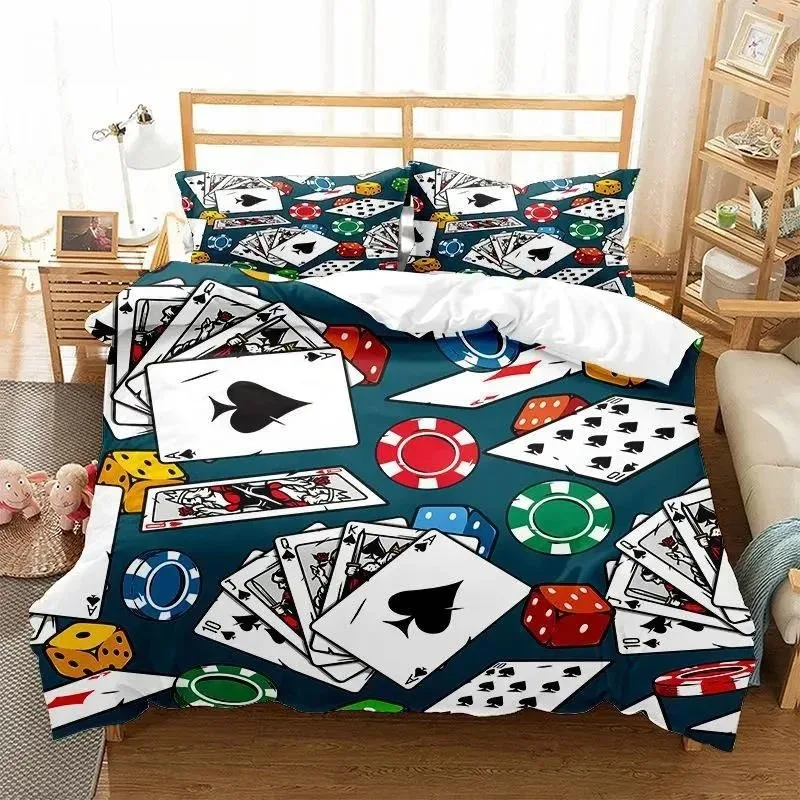 ポーカー-スーパーキング-布団カバーセット-3dプリント-ドル柄-布団カバー-2人用-冬用-3d掛け布団-寝具セット-ブラック-レッド-ベッドセット