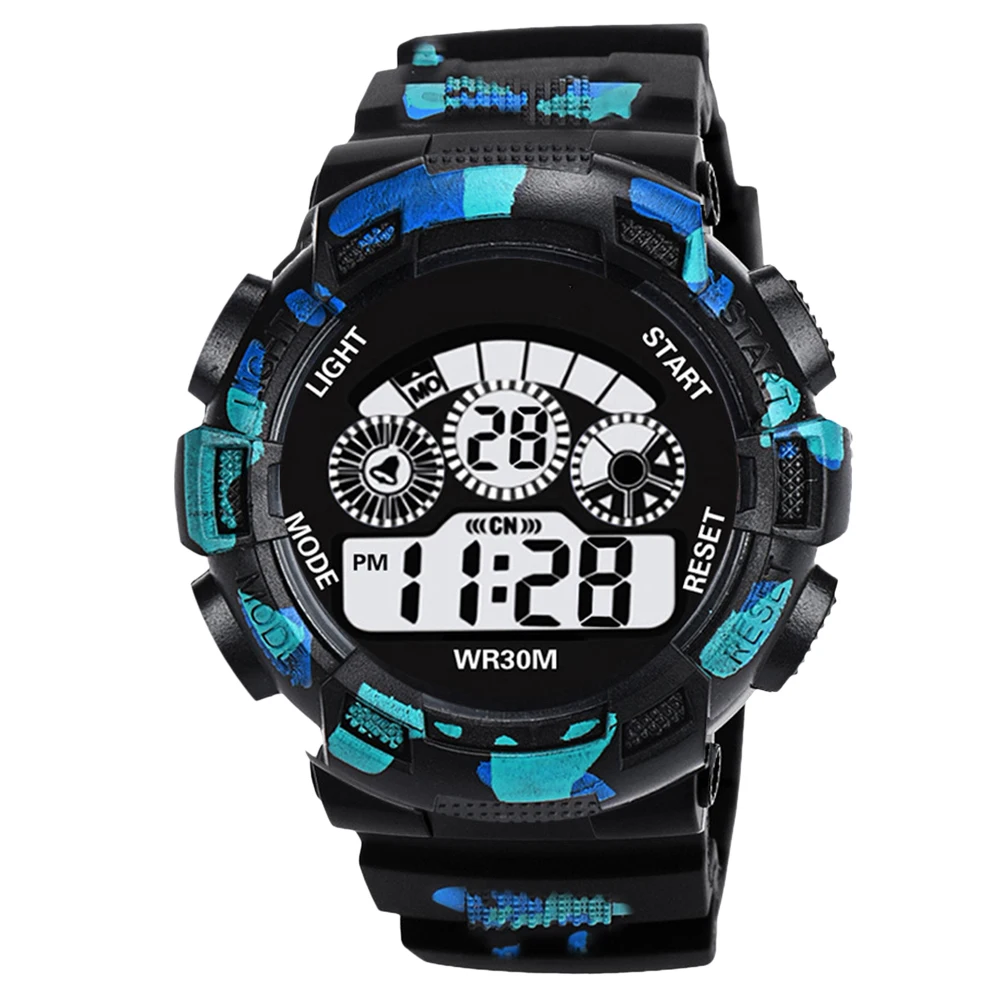 

Camouflage Electronic Watch Digital Display Men Clock Waterproof LED Backlight Countdown Timer Alarm Swim Band