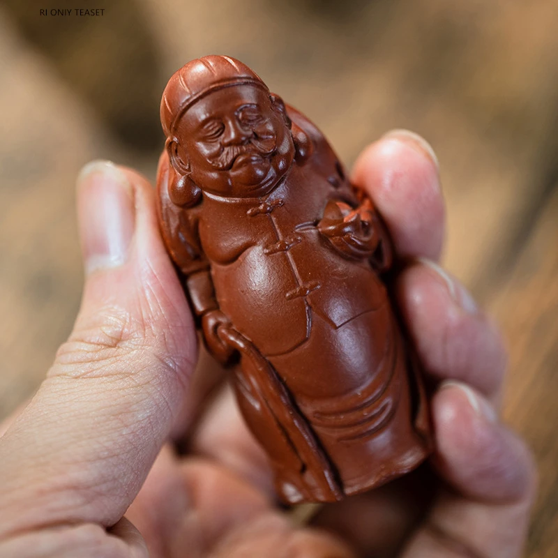 Yixing Purple Clay Tea Pet Handmade Sculpture Figure Statue Ornaments Desktop Decors Crafts Chinese Zisha Tea Set Decoration