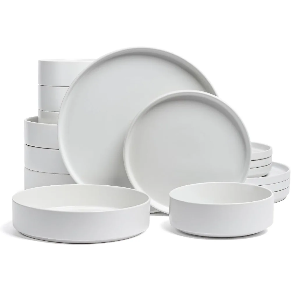 over&back Stackable Dinnerware Set - Stoneware Dishes - Comes with 4 Dinner Plates, Salad Plates, Cereal Bowls, and Dinner