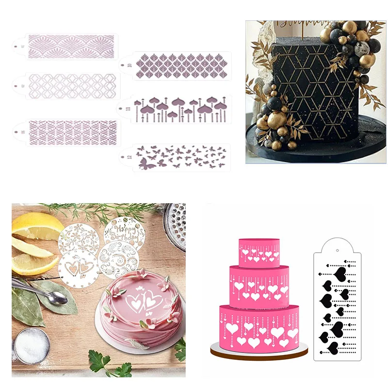 Reusable Cake Decorating Templates for Desserts Coffee Art Baking Birthday Party Lace Floral Designs Pastry DIY Decorating Tools
