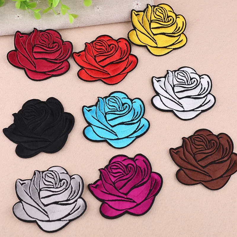 1 PCS Lotus Flower Embroidered Iron on Patches for Clothing DIY Stripes Clothes Patchwork Sticker Custom Flowers Applique badge