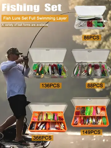 Fishing 86/88/136/149/366pcs Fishing Lure Kit For Trout/Pike/Bass Multi-Lure Fishing Set Layered Tackle Pro Gear Tackle Box