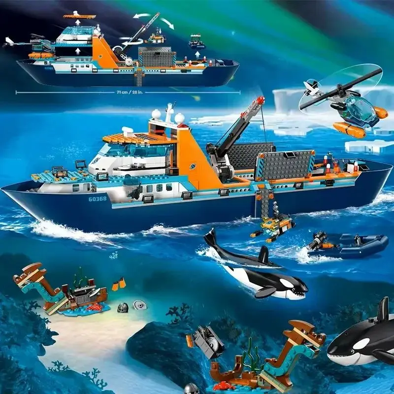 Super popular 815PCS City Deep Sea Series Exploration Vessel Marine Arctic Home Decor Research Ship Building Block Birthday Gift