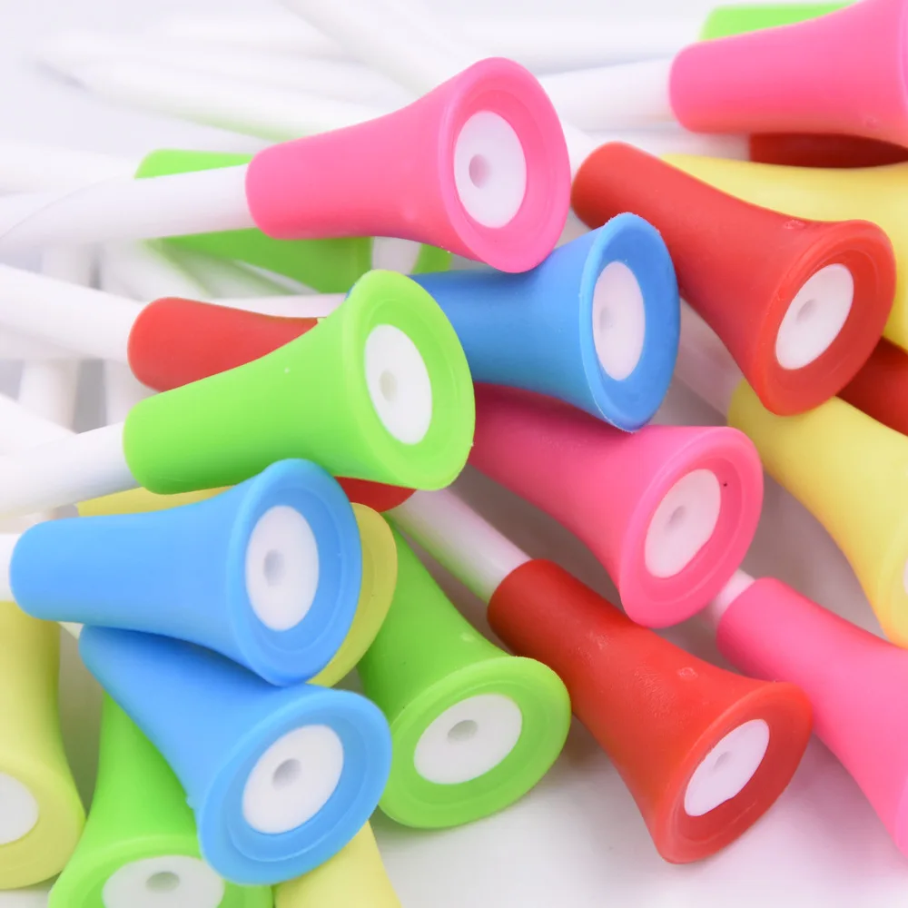 100pcs Golf Tees Mix Colors 83mm Plastic Durable Rubber Cushion Top Golf Ball Holder Golf Accessories