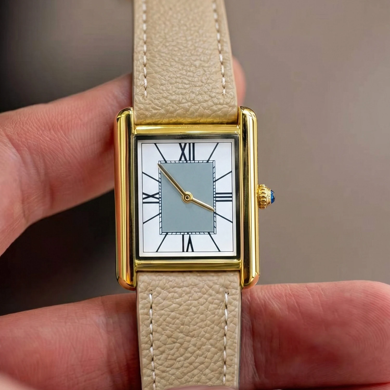 CILOA Luxury Minimalist Square Watch, Gold Case Grey Dial Green Strap, Versatile for Business & Casual Men's Watch