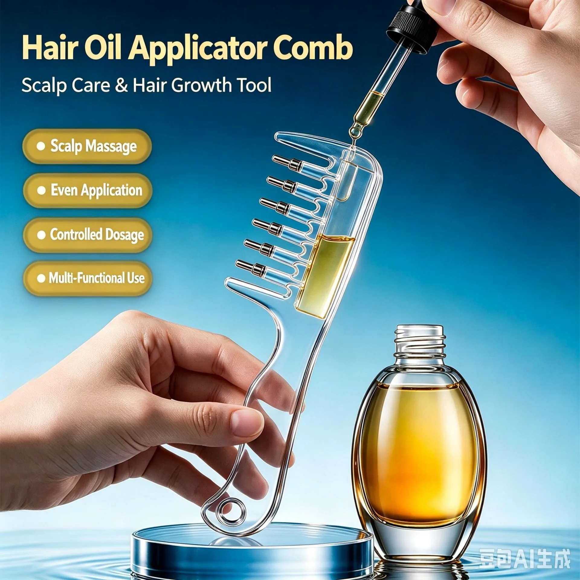 Scalp Medicine Comb with Elastic Roller Ball for Liquid Delivery, Home Use Hair Growth and Anti-hair Loss Massage Comb