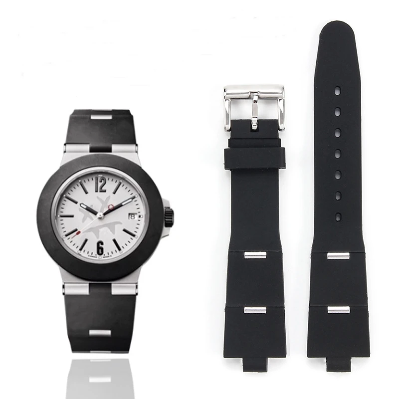 For BVLGARI ALUMINIUM 8mm Convex Watch Strap Band 8* 22mm 8*24mm Foldable Wristband Rubber Replace Accessory Bracelet with Tool