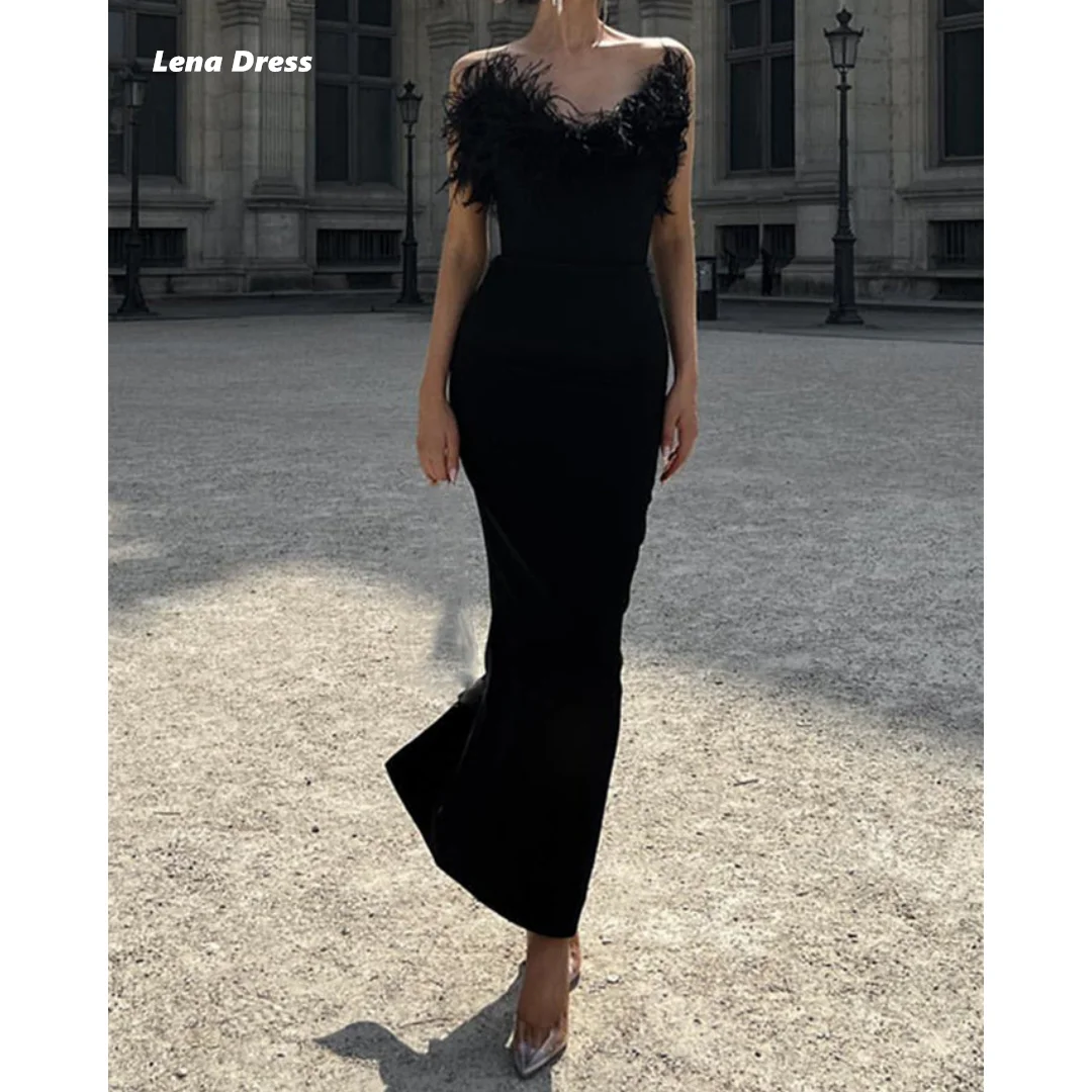 Lena Feather Decoration Dress Women Elegant Party Dresses Woman Fish Tail Sleeveless Long Skirt Wedding Evening Dresses Prom