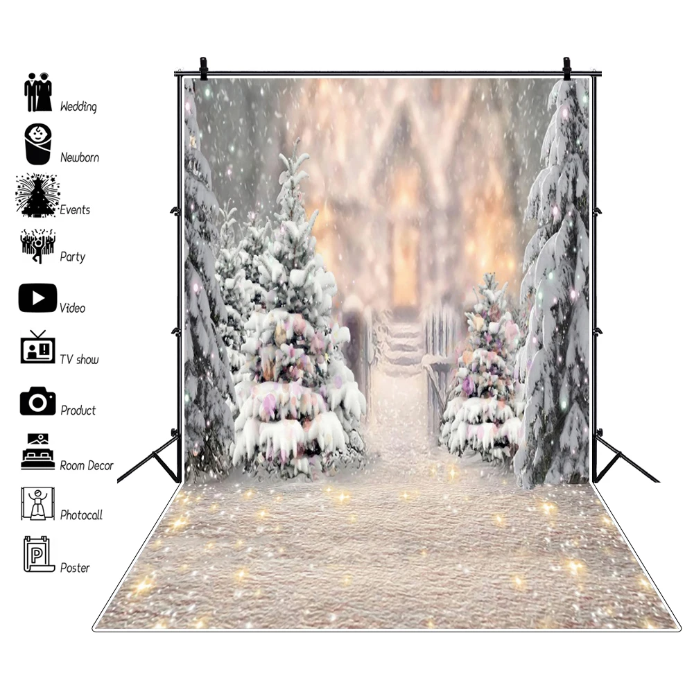 Winter Snow Forest Christmas Backdrop for Photography Xmas Tree Snowflake Natural Scene Baby Family Portrait Photo Background