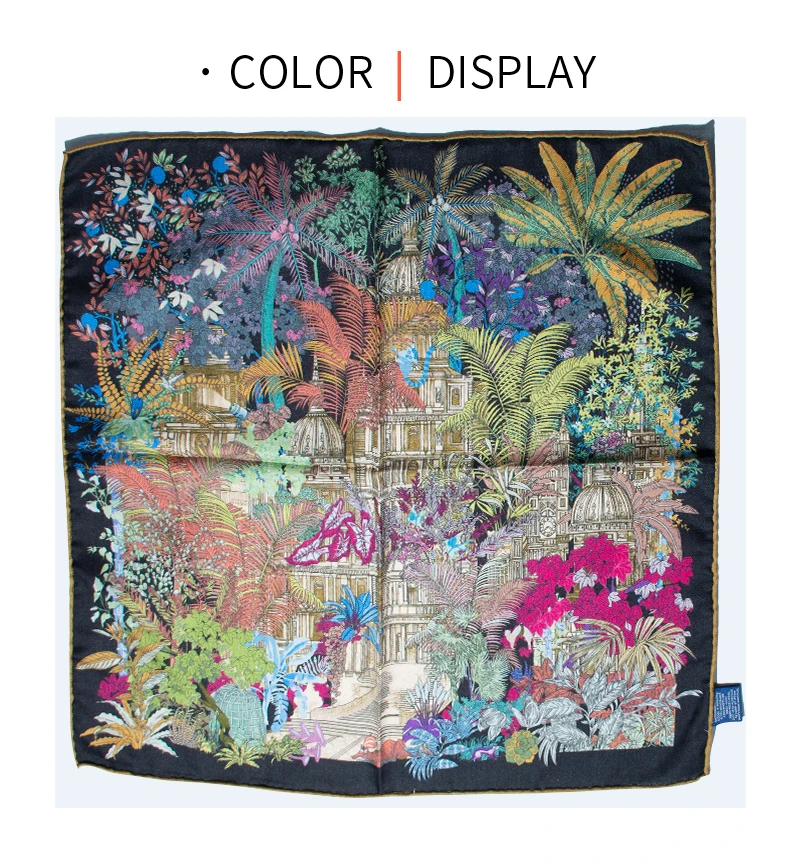 

30% Silk 70% Wool Scarf Women Tropical Jungle Building Print 65cm Square Soft Warm Luxury Fashion Scarf