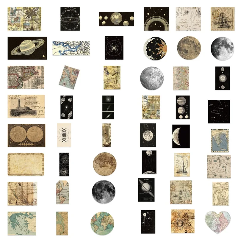 10/30/50PCS Vintage Planet Map PVC Sticker Aesthetic Stationery Hand Accounting Tools DIY Decoration Scrapbooking Supplies