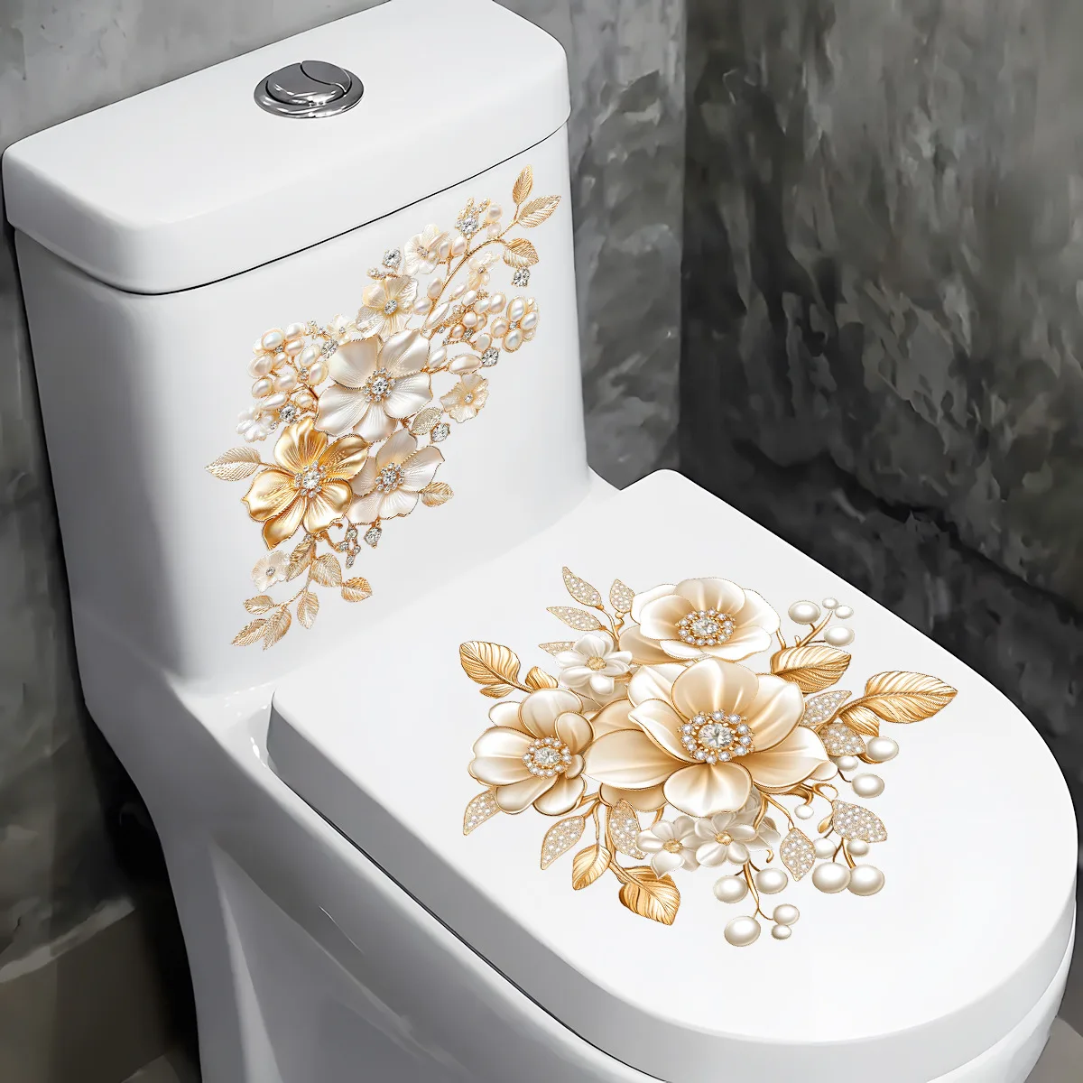 Creative Gold Flower Waterproof Toilt Sticker Bathroom Wall Background Decal Home Decoration Self-adhesive Posters
