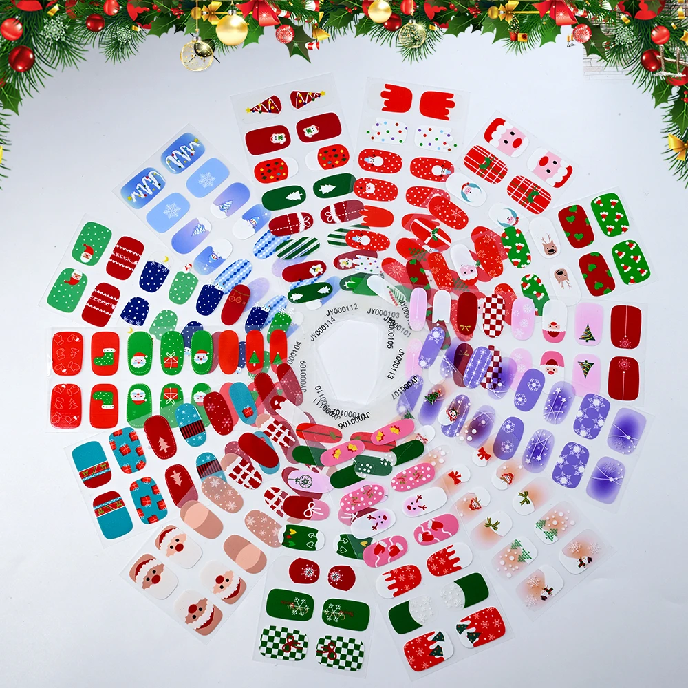 16 Tipps Weihnachten Free-Baking Gel Nail Art Aufkleber Schneeflocke Weihnachtsmann Bäume Full Wrap Selbstklebende Abziehbilder Weihnachten Nagelaufkleber