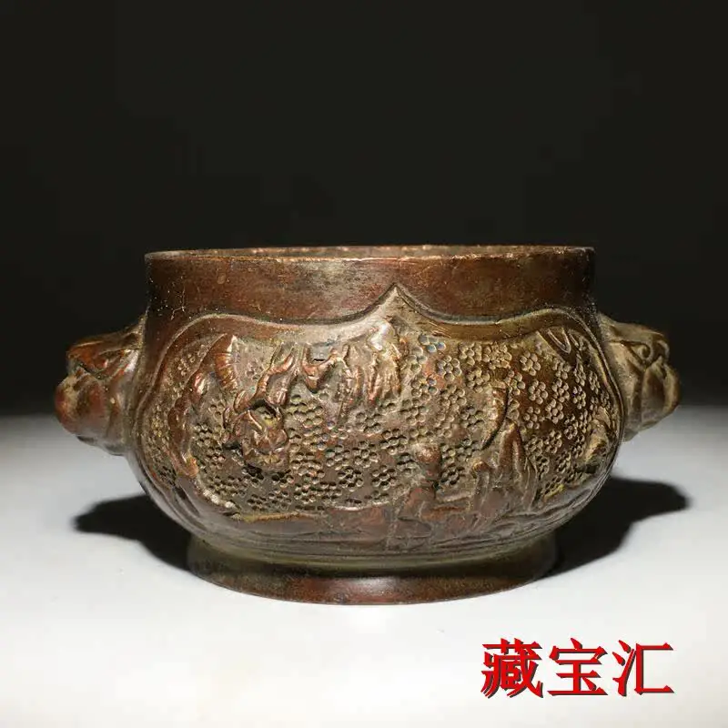 Antique Style Ming Xuande Marked Double Ear Censer Old Collection Nostalgic Decor For Worship Tabletop Ornament