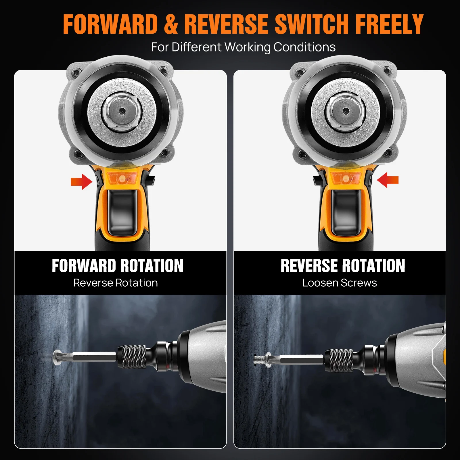 DayPlus 1500Nm 3 IN 1 Cordless Impact Wrench with Electric Drill Function 1/2 Brushless Impact Gun for Car Tyre Wheel 3 Speed