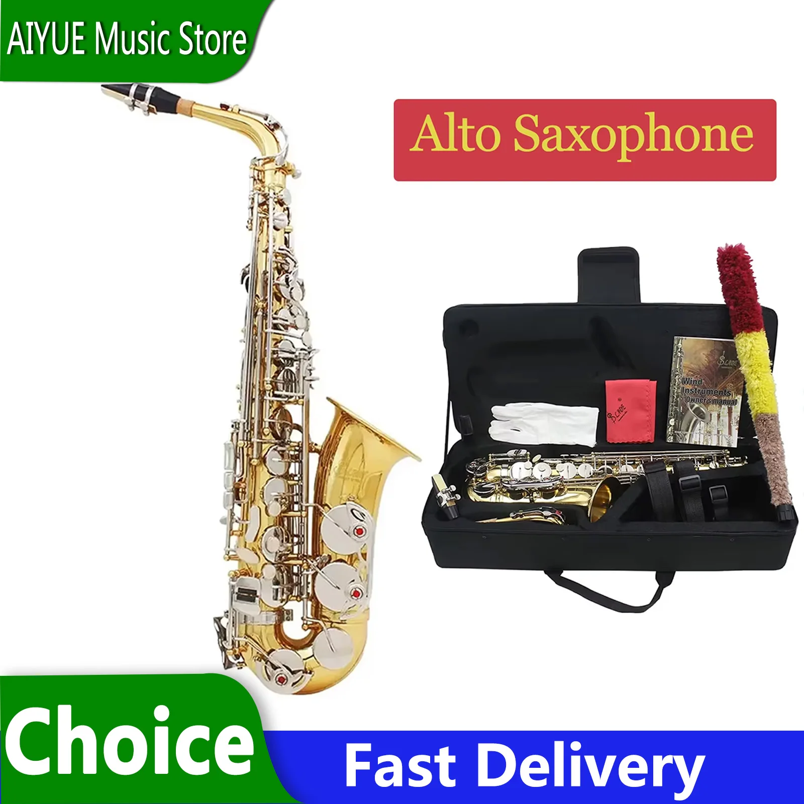SLADE Eb Alto Saxophone White Shells Keys Brass Gold Body Sax Set Saxophone For Beginner Woodwind Instruments With Accessoy