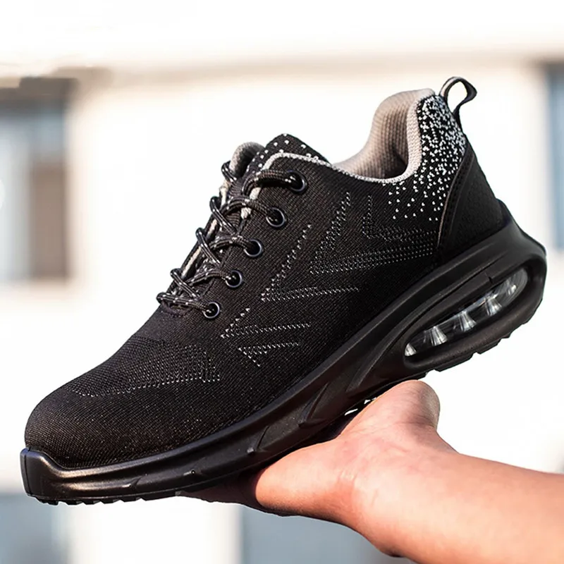 men's casual breathable steel toe covers working shoes air cushion security sneakers summer safety boots worker footwear protect