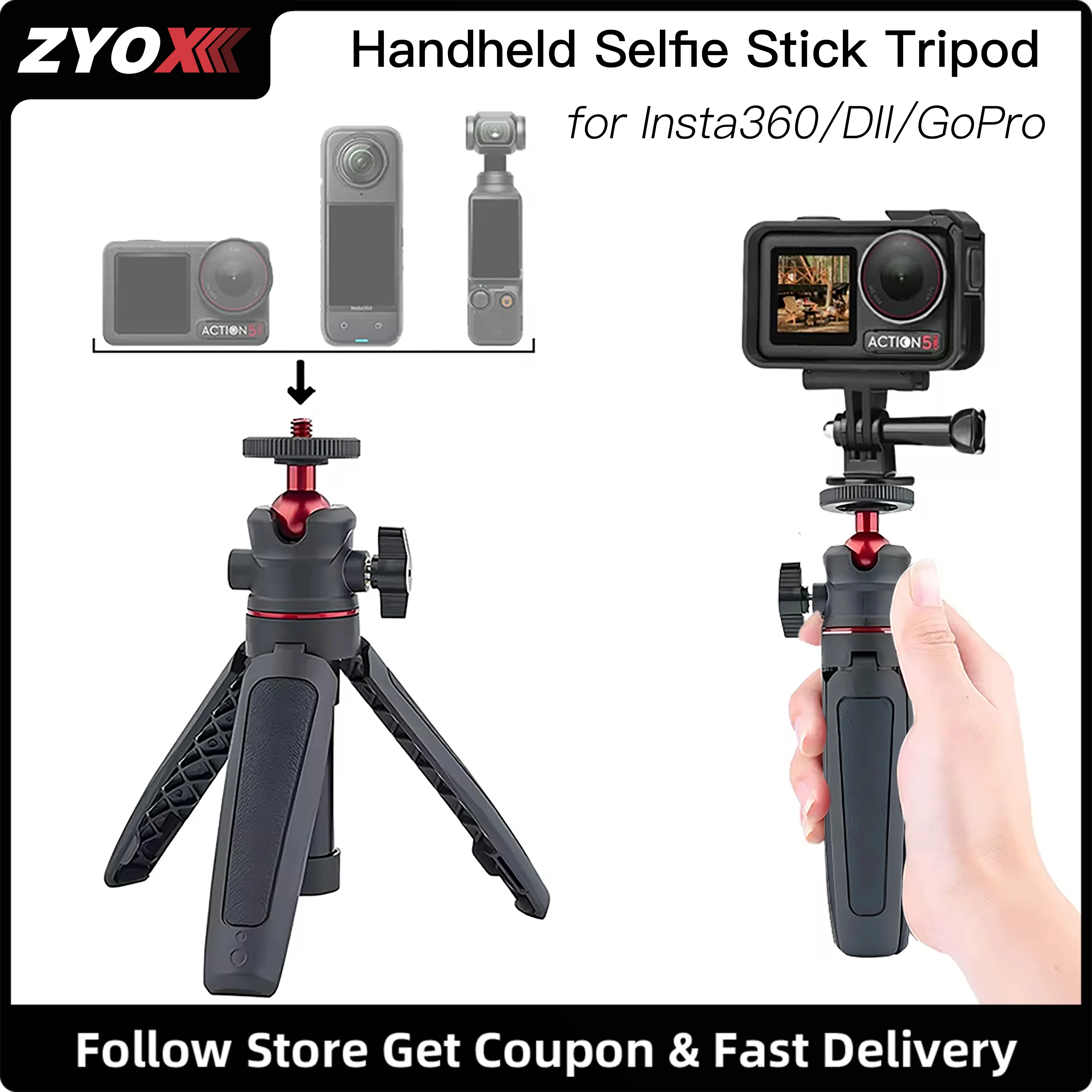 Statyw do selfie dla DJI Pocket 3 / Gopro 13 / Insta360 Ace Pro 2 Kamera akcji Regulowane przedłużacze statywu Uchwyt na telefon