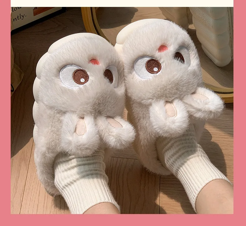 White Bunny Hausschuhe für Zuhause Kawaii Schuhe Frauen Kaninchen flauschige Hausschuhe Winter Indoor Sandalen Frau Plattform Bootie Slipper Neu – Detail 4