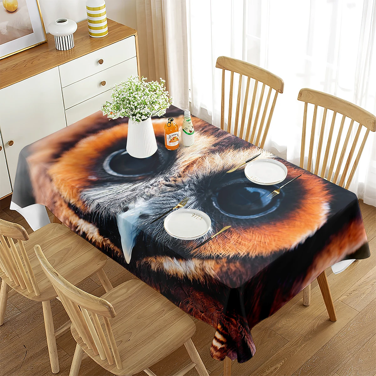 Rectangle Tablecloth Owl Birds Nocturnal Animals Rectangular Tablecloth Tea Table Dining Room Kitchen Party Banquet Decoration