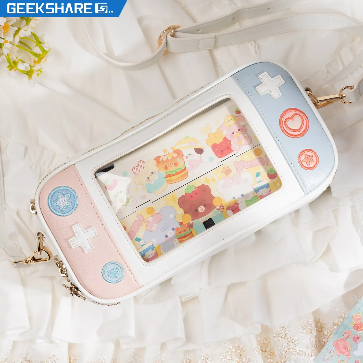 

GeekShare Cute Play Game Bag For Women Pink Blue Fashion Shoulder Bags Female Carrying Case For Nintendo Switch Big Capacity