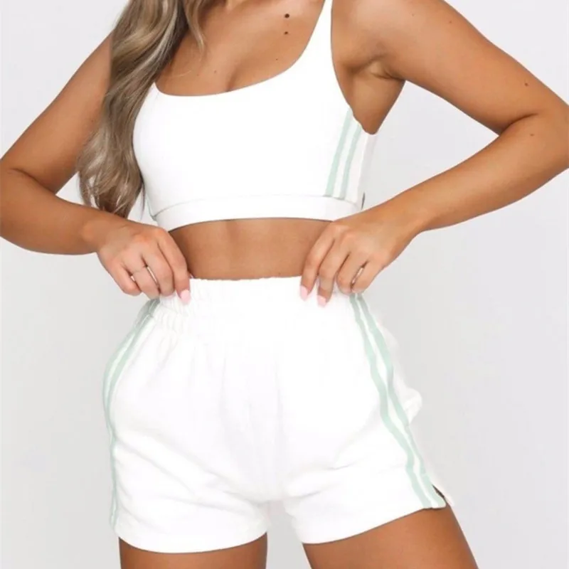 Vamos Todos 2021 Summer Crop Top and Pants Solid Casual Outfit Women 2 Piece Set Sports Fitness Two Piece Sets Tracksuits